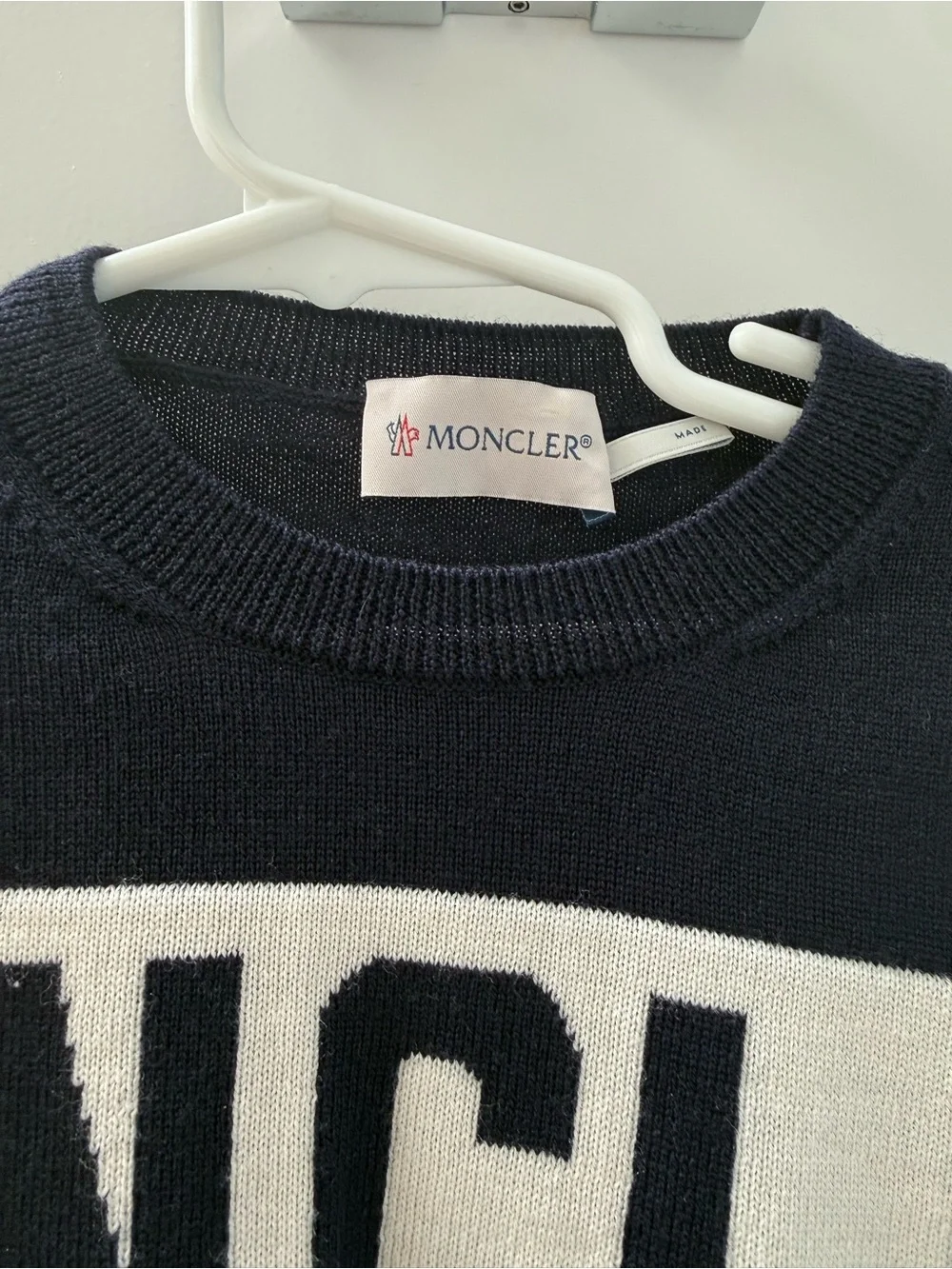 Moncler Navy and White Logo Knit Pullover
